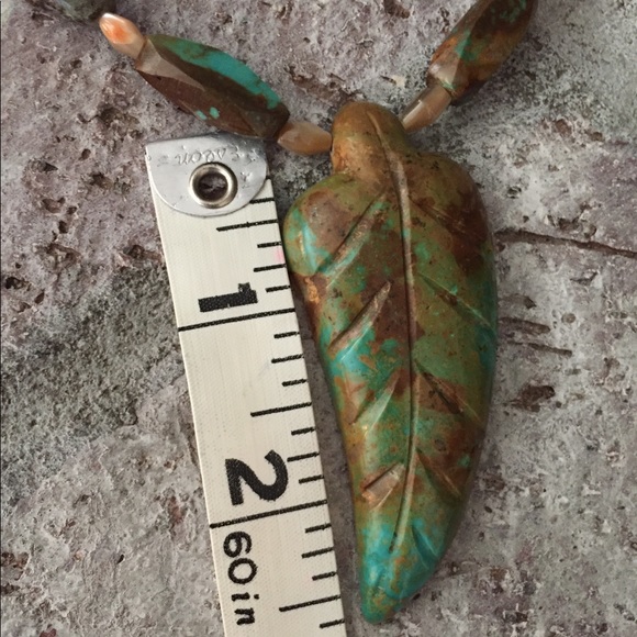 Carved Turquoise Feather Necklace - Picture 6 of 6